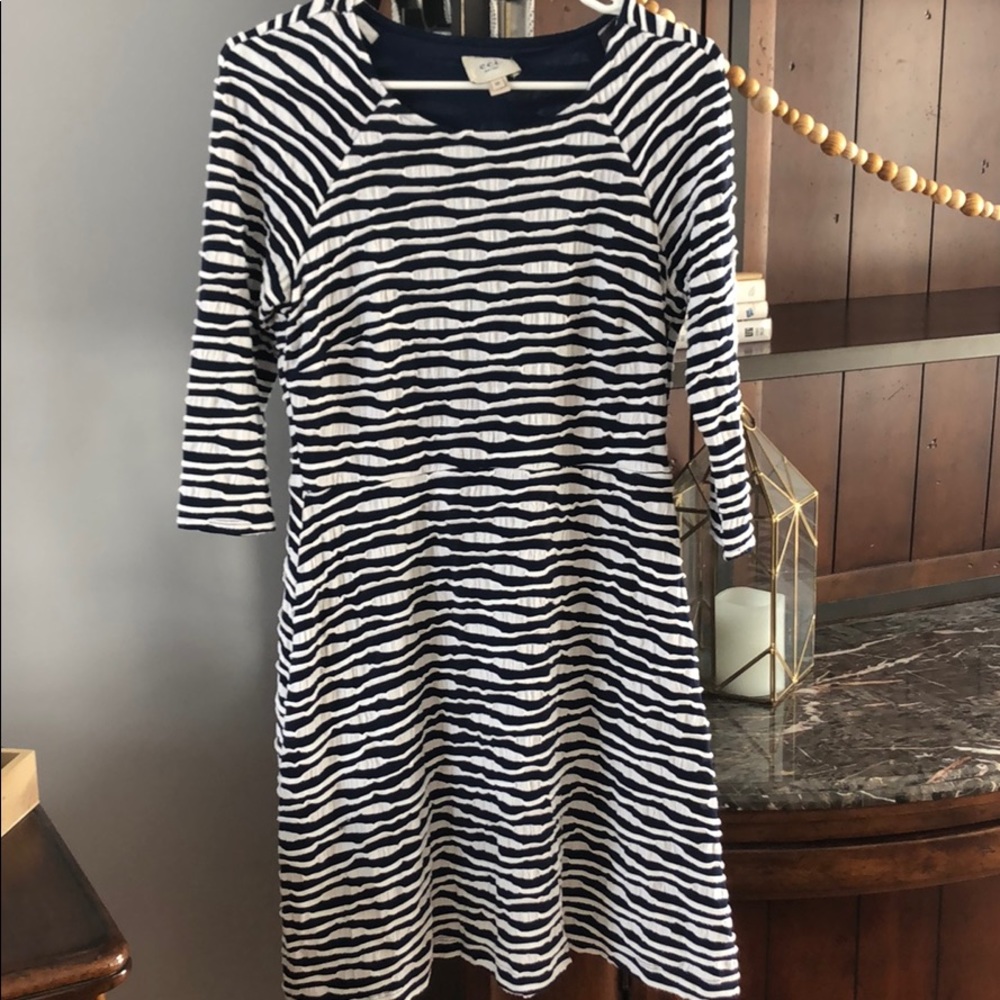 Navy blue and white dress.